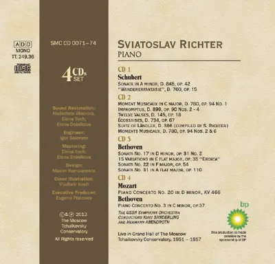 Святослав Рихтер, фортепиано. Моцарт, Бетховен, Шуберт — back